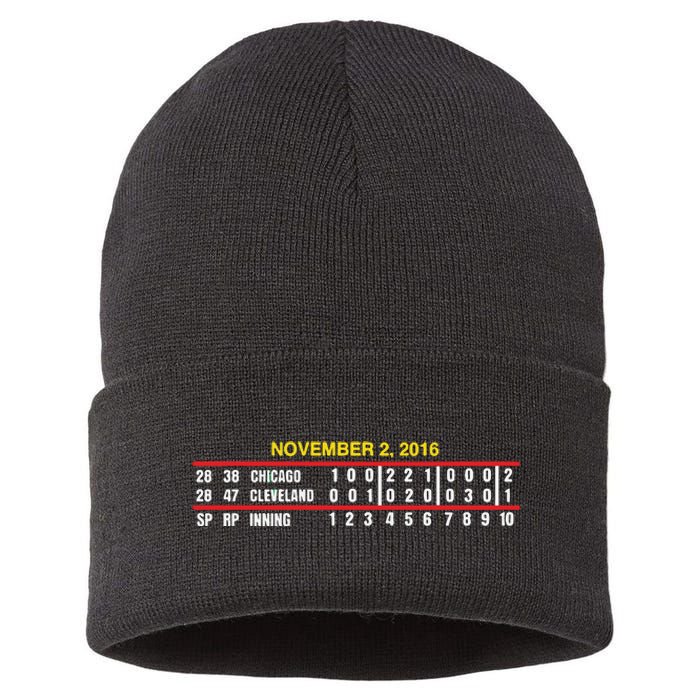 Game Scoreboard Chicago Cleveland And Inning November 2 2016 Sustainable Knit Beanie