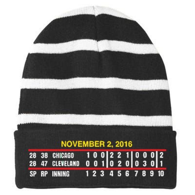 Game Scoreboard Chicago Cleveland And Inning November 2 2016 Striped Beanie with Solid Band