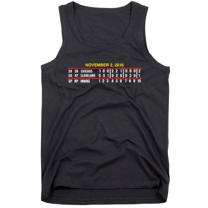 Game Scoreboard Chicago Cleveland And Inning November 2 2016 Tank Top