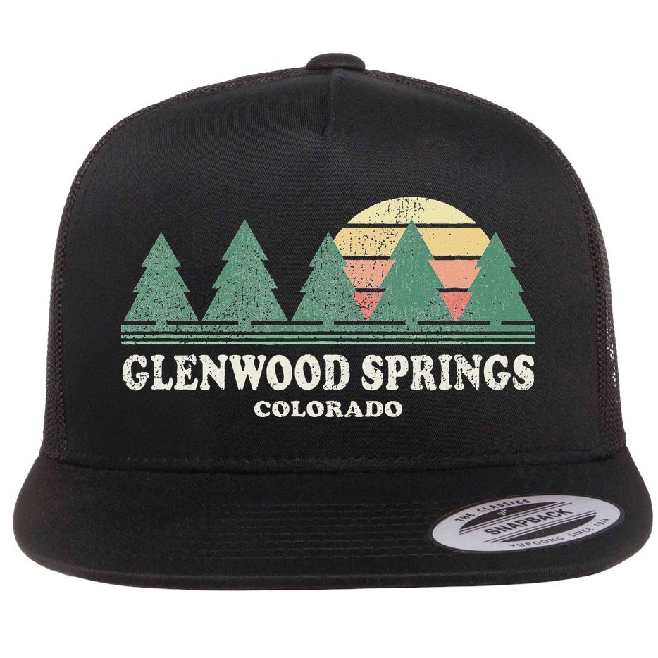 Glenwood Springs Co Vintage Throwback Retro 70s Design Flat Bill Trucker Hat