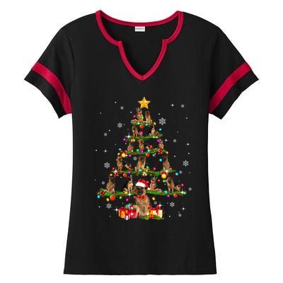 Ger Shepherd Christmas Tree Xmas Dog Lover Gift Ladies Halftime Notch Neck Tee