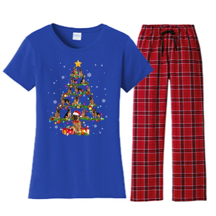 Ger Shepherd Christmas Tree Xmas Dog Lover Gift Women's Flannel Pajama Set