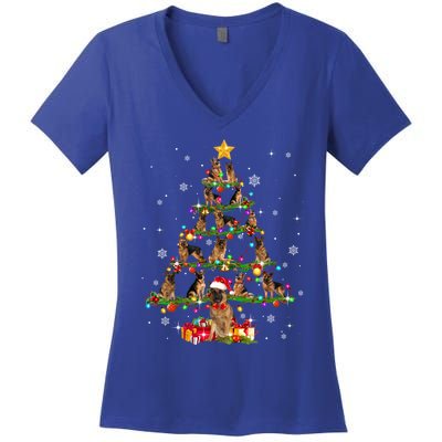 Ger Shepherd Christmas Tree Xmas Dog Lover Gift Women's V-Neck T-Shirt