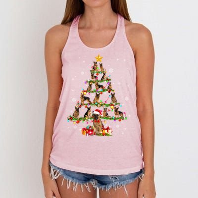 Ger Shepherd Christmas Tree Xmas Dog Lover Gift Women's Knotted Racerback Tank