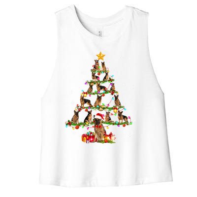 Ger Shepherd Christmas Tree Xmas Dog Lover Gift Women's Racerback Cropped Tank