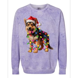 German Shepherd Christmas Lights Santa Hat Dog Lover Colorblast Crewneck Sweatshirt