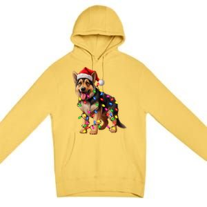 German Shepherd Christmas Lights Santa Hat Dog Lover Premium Pullover Hoodie