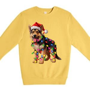 German Shepherd Christmas Lights Santa Hat Dog Lover Premium Crewneck Sweatshirt