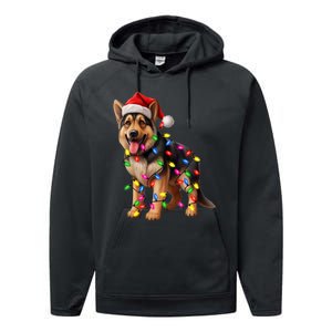 German Shepherd Christmas Lights Santa Hat Dog Lover Performance Fleece Hoodie