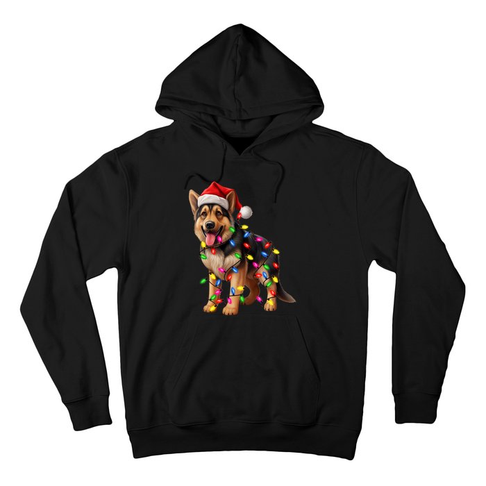 German Shepherd Christmas Lights Santa Hat Dog Lover Hoodie