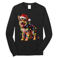 German Shepherd Christmas Lights Santa Hat Dog Lover Long Sleeve Shirt