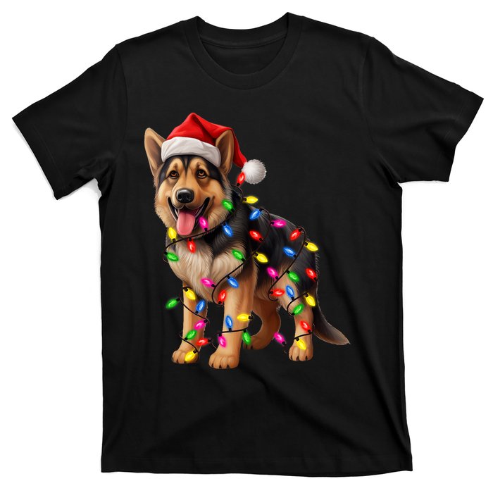 German Shepherd Christmas Lights Santa Hat Dog Lover T-Shirt