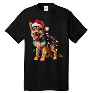 German Shepherd Christmas Lights Santa Hat Dog Lover Tall T-Shirt