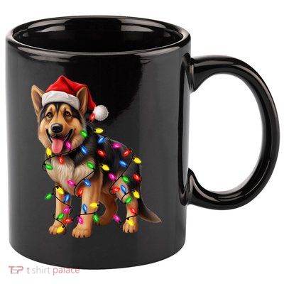 German Shepherd Christmas Lights Santa Hat Dog Lover 11oz C Handle Ceramic Mug