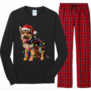 German Shepherd Christmas Lights Santa Hat Dog Lover Long Sleeve Pajama Set