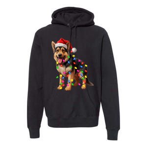 German Shepherd Christmas Lights Santa Hat Dog Lover Premium Hoodie