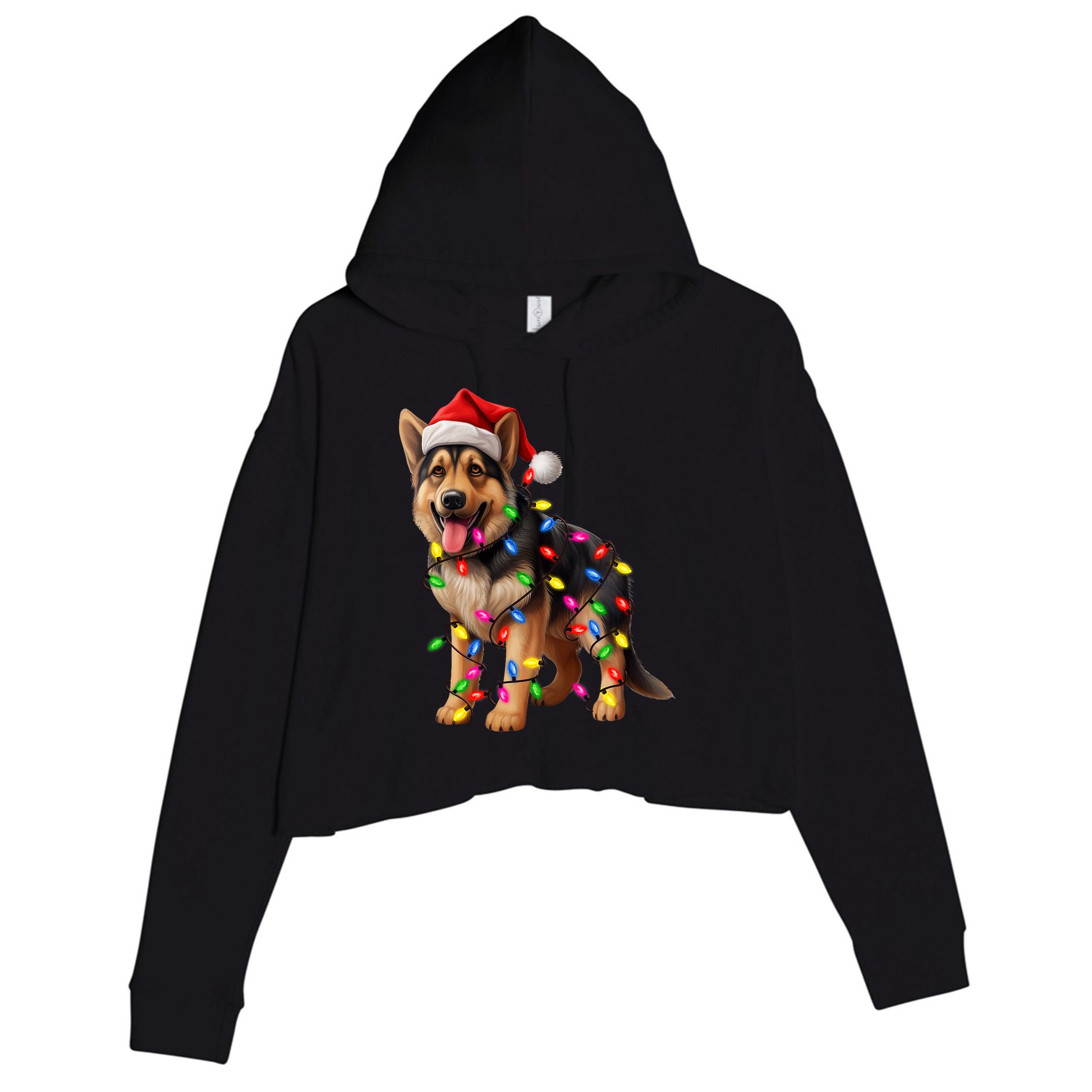 German Shepherd Christmas Lights Santa Hat Dog Lover Crop Fleece Hoodie