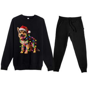 German Shepherd Christmas Lights Santa Hat Dog Lover Premium Crewneck Sweatsuit Set