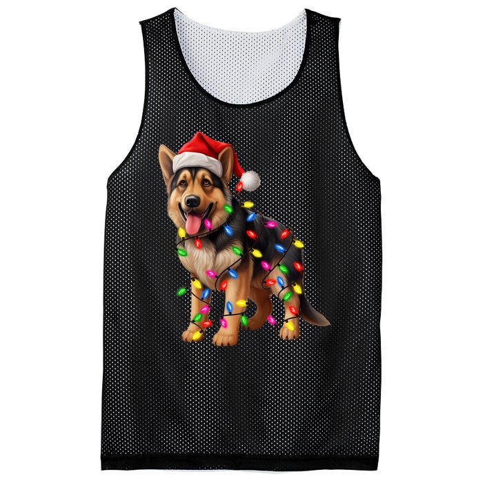 German Shepherd Christmas Lights Santa Hat Dog Lover Mesh Reversible Basketball Jersey Tank