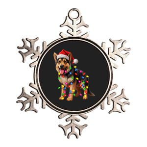 German Shepherd Christmas Lights Santa Hat Dog Lover Metallic Star Ornament