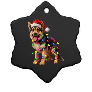 German Shepherd Christmas Lights Santa Hat Dog Lover Ceramic Star Ornament