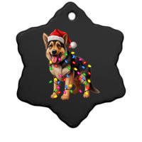 German Shepherd Christmas Lights Santa Hat Dog Lover Ceramic Star Ornament