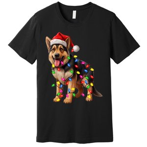 German Shepherd Christmas Lights Santa Hat Dog Lover Premium T-Shirt