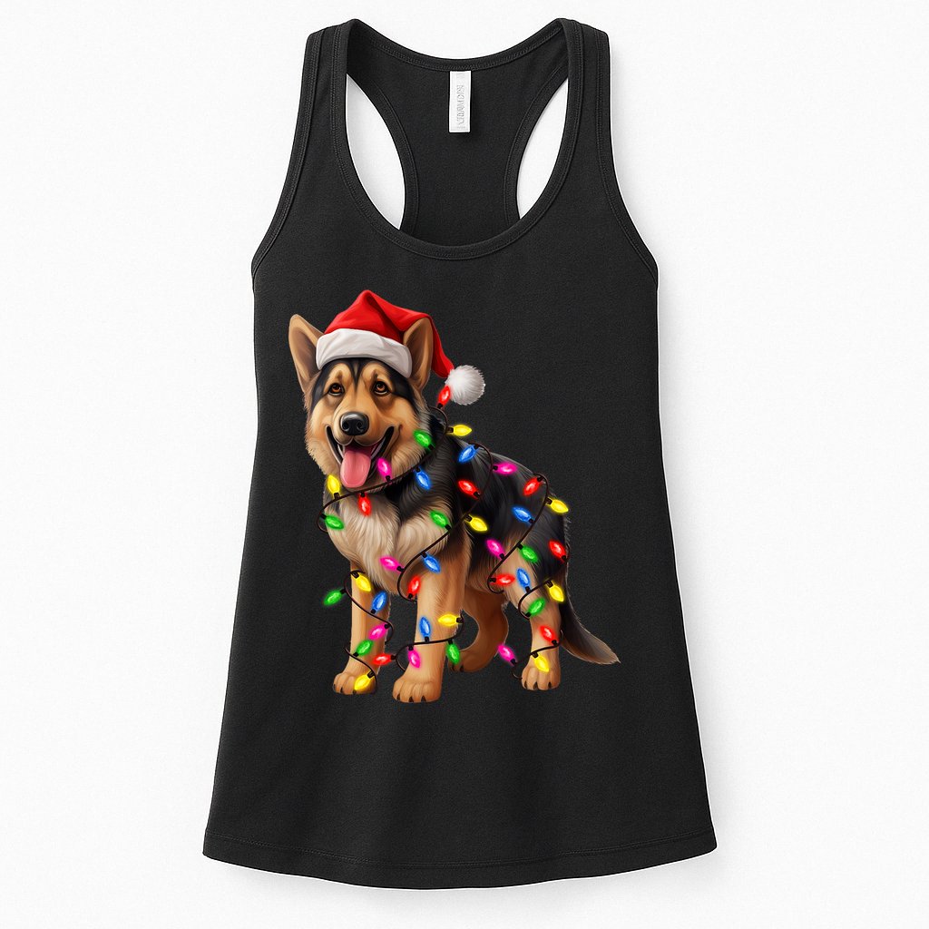 German Shepherd Christmas Lights Santa Hat Dog Lover Womens Tank Top