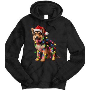 German Shepherd Christmas Lights Santa Hat Dog Lover Tie Dye Hoodie