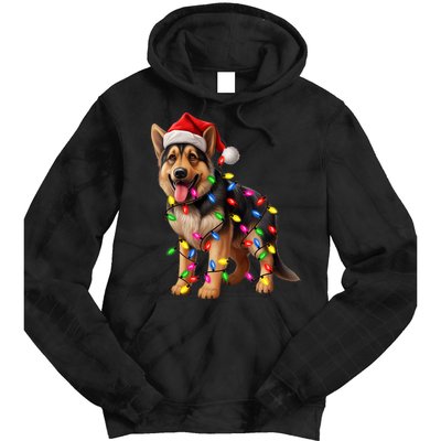 German Shepherd Christmas Lights Santa Hat Dog Lover Tie Dye Hoodie