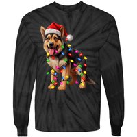 German Shepherd Christmas Lights Santa Hat Dog Lover Tie-Dye Long Sleeve Shirt