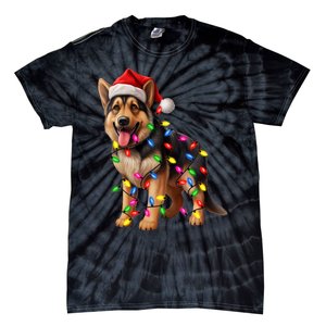 German Shepherd Christmas Lights Santa Hat Dog Lover Tie-Dye T-Shirt