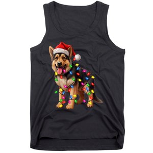 German Shepherd Christmas Lights Santa Hat Dog Lover Tank Top