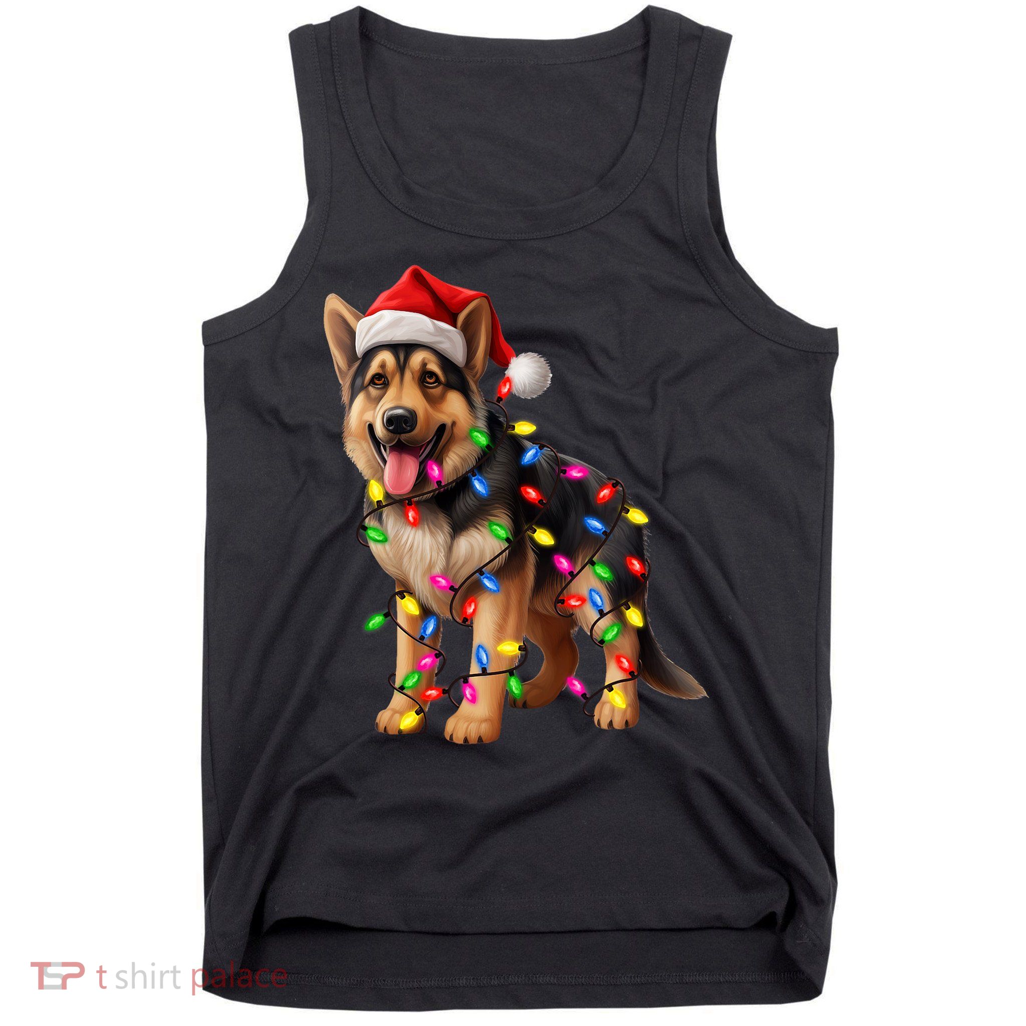 German Shepherd Christmas Lights Santa Hat Dog Lover Tank Top