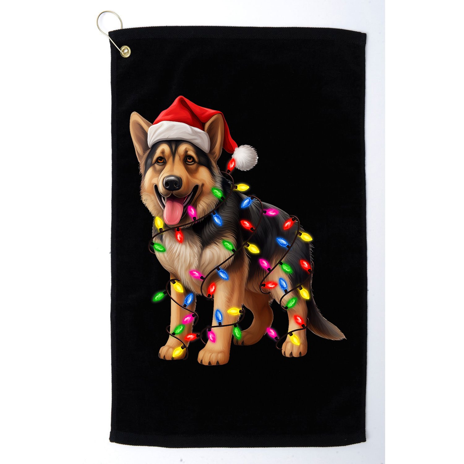 German Shepherd Christmas Lights Santa Hat Dog Lover Golf Towel