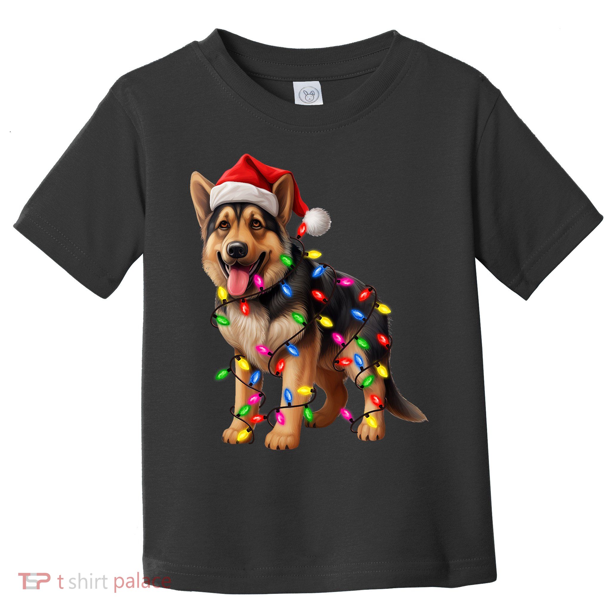 German Shepherd Christmas Lights Santa Hat Dog Lover Toddler T-Shirt