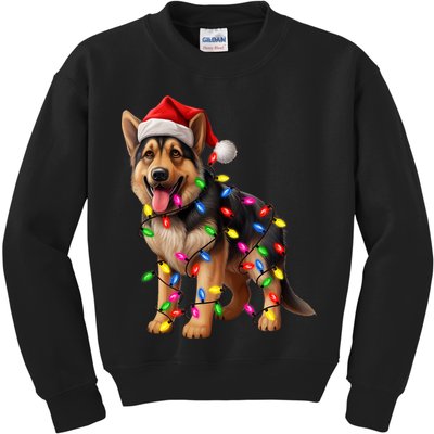 German Shepherd Christmas Lights Santa Hat Dog Lover Kids Sweatshirt