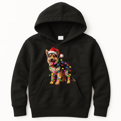 German Shepherd Christmas Lights Santa Hat Dog Lover Kids Hoodie