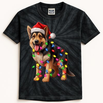 German Shepherd Christmas Lights Santa Hat Dog Lover Kids Tie-Dye T-Shirt
