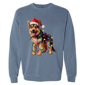 German Shepherd Christmas Lights Santa Hat Dog Lover Garment-Dyed Sweatshirt