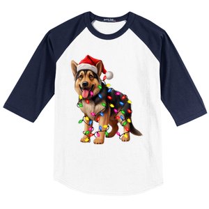 German Shepherd Christmas Lights Santa Hat Dog Lover Baseball Sleeve Shirt