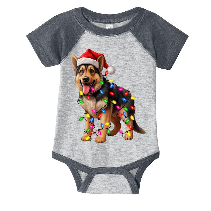 German Shepherd Christmas Lights Santa Hat Dog Lover Infant Baby Jersey Bodysuit