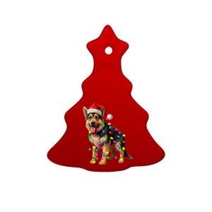 German Shepherd Christmas Lights Santa Hat Dog Lover Ceramic Tree Ornament