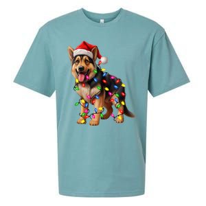 German Shepherd Christmas Lights Santa Hat Dog Lover Sueded Cloud Jersey T-Shirt