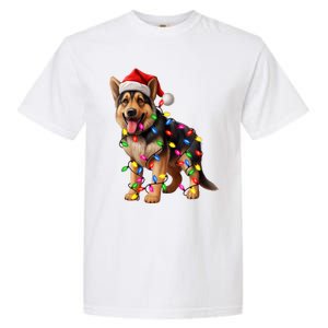 German Shepherd Christmas Lights Santa Hat Dog Lover Garment-Dyed Heavyweight T-Shirt