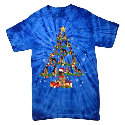 Ger Shepherd Christmas Tree XMas Dog Lover Gift Tie-Dye T-Shirt