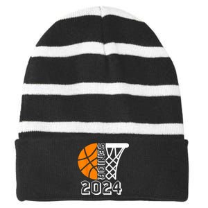 Graduate Senior Class Of 2024 Basketball Player Graduation Striped Beanie with Solid Band