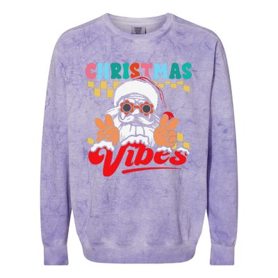 Groovy Santa Claus Christmas Vibes Peace Sign Xmas Retro Colorblast Crewneck Sweatshirt