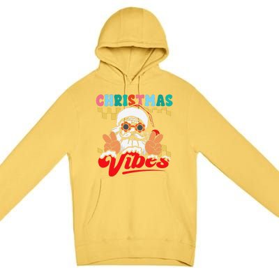 Groovy Santa Claus Christmas Vibes Peace Sign Xmas Retro Premium Pullover Hoodie