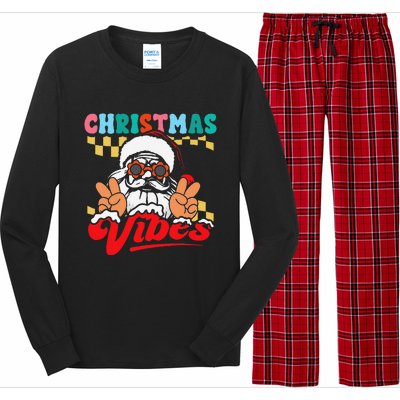 Groovy Santa Claus Christmas Vibes Peace Sign Xmas Retro Long Sleeve Pajama Set